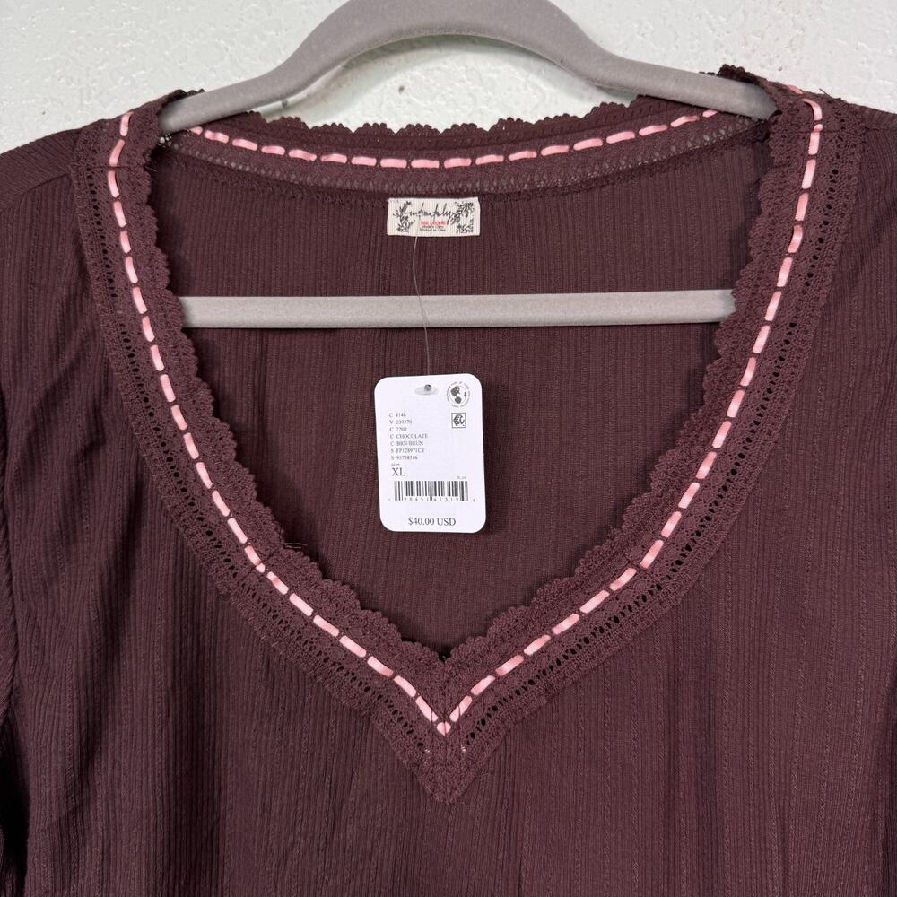 Free People Intimately Top Womens XL Only You Long Sleeve Lace Ribbed Layer NEW - Picture 4 of 9